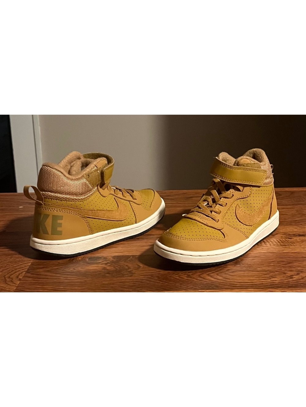 Nike Court Borough Mid Wheat Sneakers Size 1Y Velcro Strap
